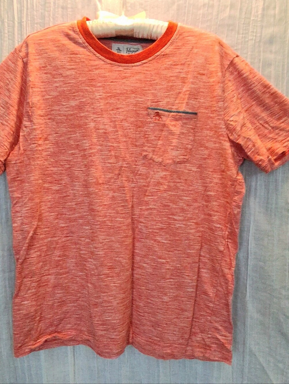 Short Sleeve Heathered Coral Pocket Tee By Penguin Sz Lg